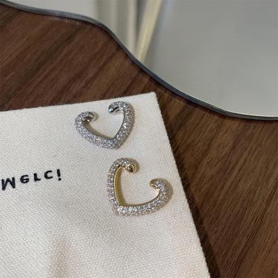 China GSOLD 1PCS TRENDY Full Rhinestone Heart Bone Cut No Pierced Unusual Crystal Love Ear Cuff Earrings Party Female Jewelry Gift for sale