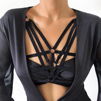 China FASHIONABLE Gothic Women Body Bandage Harness Bra Sexy Hollow Elastic Adjust Strap Cupless Bra Crop Tops Cage Frame Garter Lingerie for sale