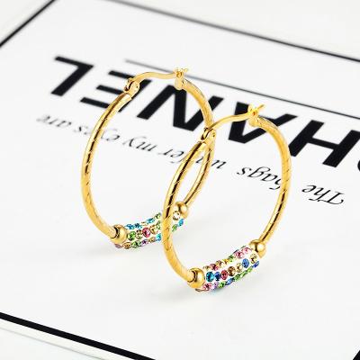 China GSOLD Vintage TRENDY Statement Textured Circle Earrings Rainbow Crystal Rhinestone Ear Buckle Women Light Party Luxury Jewelry for sale