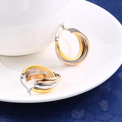 China FASHIONABLE Smooth Multilayer Ladies Circle Twist Twist Stainless Steel Earring 3 Colors Intertwine Circle Earring Waterproof Jewelry for sale