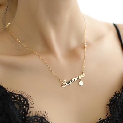 China TRENDY Titanium Steel Jewelry Twelve Zodiac Letter Collar Rhinestone Clavicle Temperament Women Simple English Pendant Chain for sale