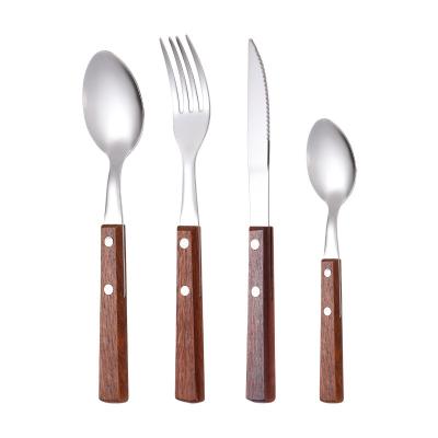 China Sustainable Wooden Handle Knife Fork Spoon Flatware Set Steak 304 Stainless Steel Cutlery Set for sale