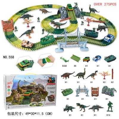 China 275PCS Assembled Educational Toy Electric Dinosaur Track Slot Car Military Toy Children's Educational Interactive DIY Set Model for sale