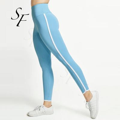 China Custom comfy panty breathable high-waisted roller stripe curved split white yoga 7/8 dolphin edge stripes legging for women for sale