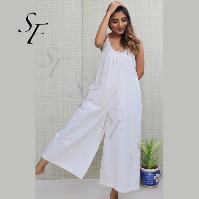 China Casual Stylish Summer 100% Cotton Solid Color One Piece Playsuit Custom Canvas Wide Leg Waterproof Plus Size Overalls For Women for sale