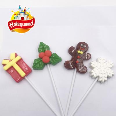 China Natural 30g Christmas Tree, Gift, Snowflake, Gingerman Shaped Colorful Flavored Lollipop for sale