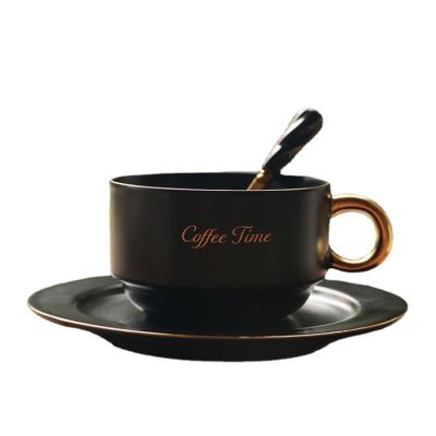 China Viable Wholesale Home Ceramic Gold Handle Coffee Cup and Saucer Sets Cups for sale