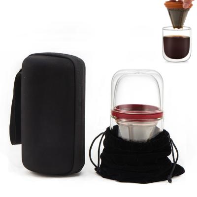 China WITH LID Reusable With Stainless Steel Filter And Double Wall Glass Cups Pour Over Coffee Spout Set for sale