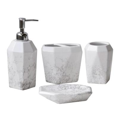 China Viable 4 Pcs Ceramic Bathroom Set Bubble Decal Diamond Shape Bathroom Accessories Set Ceramic Bathroom Set for sale