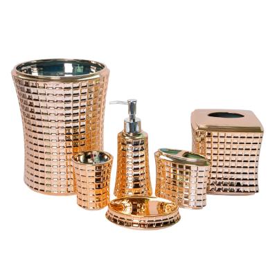 China Good Quality Factory Ceramc Sustainable Bathroom Sets Rose Gold Bathroom Set Luxury Bathroom Accessories Set for sale