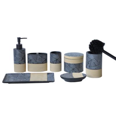 China Amazon Sustainable Hot Selling Luxury Bathroom Accessories Set 7 Piece Black Beige Ceramic Bathroom Accessories Set for sale