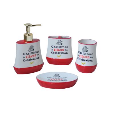 China Sustainable Christmas Style Ceramic 4 - Piece Bathroom Accessories Set With Decal And Hand Painted for sale