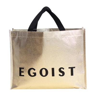 China Custom Logo Holographic Metallic Nonwoven Bag Eco-friendly Heavy Duty Laminated Tote Shopping Bag With Nonwoven Logo for sale