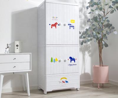 China High Quality Expandable Plastic Baby Wardrobe Simple Plastic Clothing Locker Children Cartoon Assembled Children's Wardrobe for sale