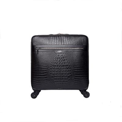 China Durable Travel Packing Cubes Leather Business And Leisure Travel Suitcase 16 Inch Crocodile Pattern Black Trolley Bag for sale