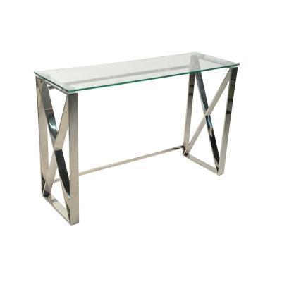 China Wholesale Creative Modern Stable Design Living Room Furniture 8mm Stainless Steel Clear Glass Coffee Table for sale