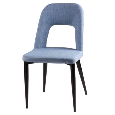 China Dining chair skt blue upholstered fabric dining chair with black metal frame for room used for sale