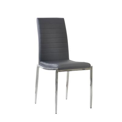 China Dining Chair Style Chrome Legs Modern Restaurant Upholstered PU Kitchen Room Use Gray Dining Chair For Family for sale