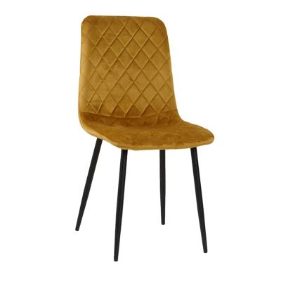 China Modern Design Comfortable Fabric Yellow Comfortable Dining Chair With Metal Legs for sale