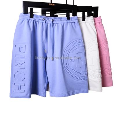 China Anti-wrinkle Finch Garment Custom 2022 Men Embossed Shorts High Quality Cotton 3D Embossed Logo Streetwear Casual Workout Shorts for sale