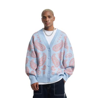 China Anti-wrinkle Finch Garment Custom New Style knit jacquard cardigan sweaters V-neck fashion men's cardigan for sale