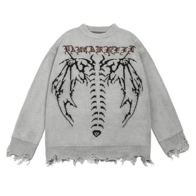 China anti-wrinkle Finch Garment OEM vintage distressed sweaters skull jacquard pullover crewneck winter mens sweater for sale