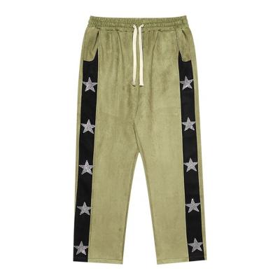 China Custom Finch Garment OEM Streetwear Rhinestone Sweatpants Anti-Wrinkle Drawstring Hip Hop Men Corduroy Pants for sale