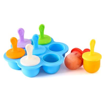 China 7 Cavity Sustainable DIY Ice Pop Mold With Stick Silicone Popsicle Mold Ice Tray Silicone Colorful Plastic Ice Cube for sale