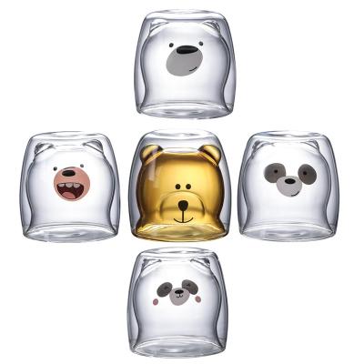 China Viable Cute Bear Cup Breakfast Milk Double Insulated Glass Tea Cup for sale