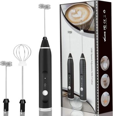 China Plastic Steel +stainless USB Rechargeable Electric Milk Frother Handheld Electric Egg Beater for sale