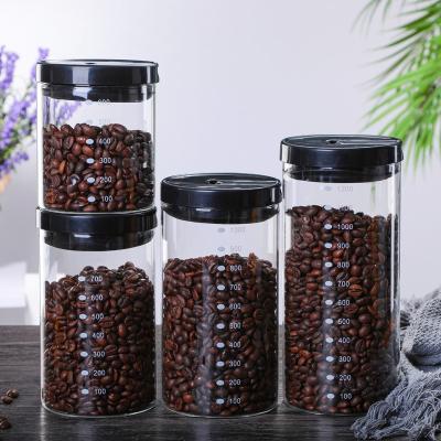 China Airtight Storage Eco-friendly Kitchen Lid Glass Food Storage Container Jars Coffee Bean Storage Bin With Scale for sale