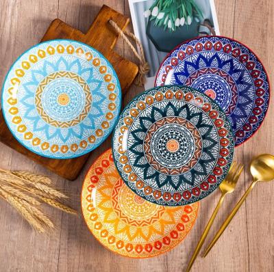 China Cheap Tableware Stocked 8 Inch Ceramic Hand Painted Bohemian Dishes for sale