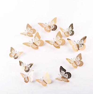 China eco-friendly home decoration gold sliver white red hollow metal butterflies wall sticker for sale