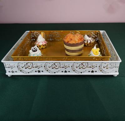 China Durable Metal Muslim Eid Decor Home White Gold Ramadan Seving Trays for sale