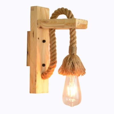 China Modern Decorative American Home Decor Vintage Hemp Rope Indoor Wooden Wall Lights for sale