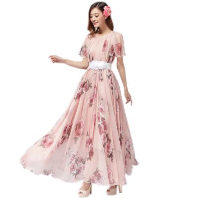 China 2020 Breathable Women Dress New Boho Short Sleeve Chiffon Maxi Dress Summer Beach Floral Print Plus Size Holiday Long Dress for sale