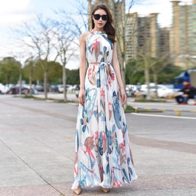 China Boho Beach Breathable Chiffon Maxi Dress Summer Vacation Casual Tropical Floral Plus Size Women Sleeveless Long Dress Gothic Dress for sale