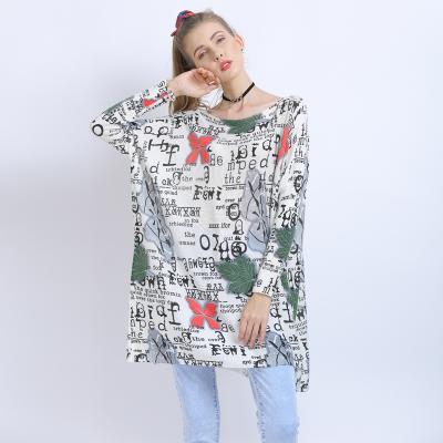 China Autumn Women Long Sweaters Slash Neck Anti Shrink Free Batwing Waistline Sheath New Printed Female Loose Casual Knitted Sweaters Pullovers for sale