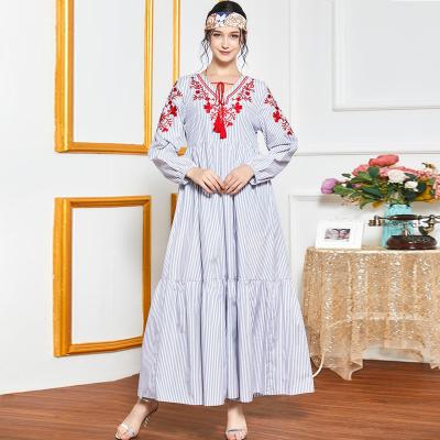 China Plus Size Modest Muslimah Styling 2021 Long Sleeve Maxi Dress for Elegant Muslim Women Arab Ethnic Clothing Embroidery Women Casual Dress for sale