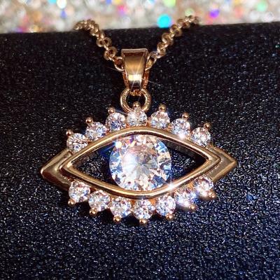 China 18k Gold Plated Cute Diamond Unique Eye Shape Pendant For Women Daily Casual Personalized Necklace for sale