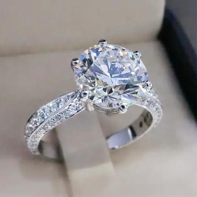 China Vintage Bling Trendy 6 Cubic Women's 925 Diamond Rings For Wedding Shiny Silver Plated Claw Zircon for sale