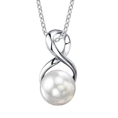 China Women Girls Big Pearl Chains Stainless Steel Pendant Necklace Romantic Elegant Silver Simple Pendants Jewelry for sale