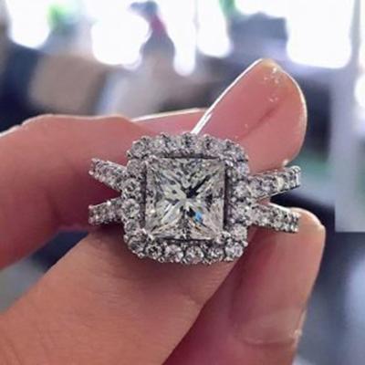 China Silver Plated Princess Cut Wedding Rings Romantic 925 Crystal Ring Diamond Engagement Infinity Zircon Ring for sale