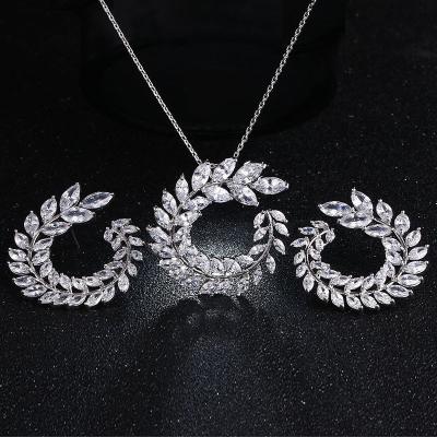 China Free Shipping New Design FASHIONABLE Olive Branch Earrings And Necklace Luxury Sets Zircon Wedding Jewelry Set for sale