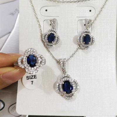 China 3 Colors Romantic Blue Green Zircon Stone For Woman Engagement Necklace Earring Bridal Wedding Jewelry Sets for sale