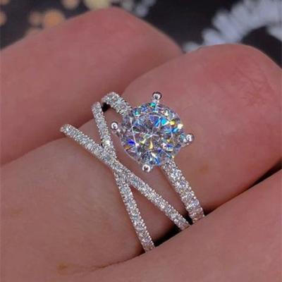 China Anillo CLASSIQUE De Corazon New Fashion 3 Lines Zircon for Women Bague Femme Dainty Silver Engagement Rings for sale