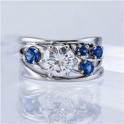 China TRENDY Style Trendy Band Around Jewelry Women Trendy Female Rings White/Blue Zircon Stone Silver Plated for sale