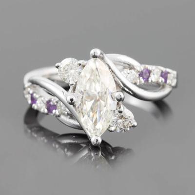 China White Purple Stone Marquise Halo Wedding Silver Plating Rings Customized Factory Price TRENDY Brass Jewelry for sale