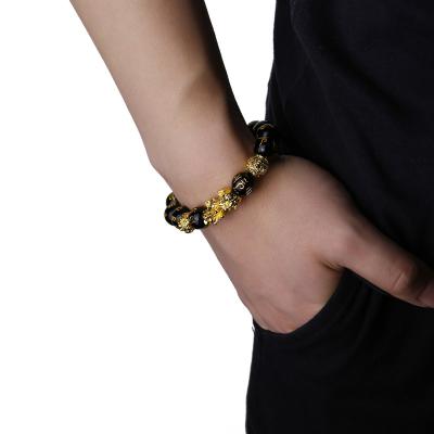 China FASHIONABLE Orecchini Pendenti Black Obsidian Beads Bracelet Jewelry Men Women Gold Brave Troops Pixiu Bracelet for sale