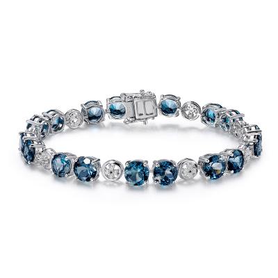 China Topaz Gem Women Jewelry 925 Sterling Silver Charm Fashion High Quality Natural Blue Handmade Fine Bracelet for sale